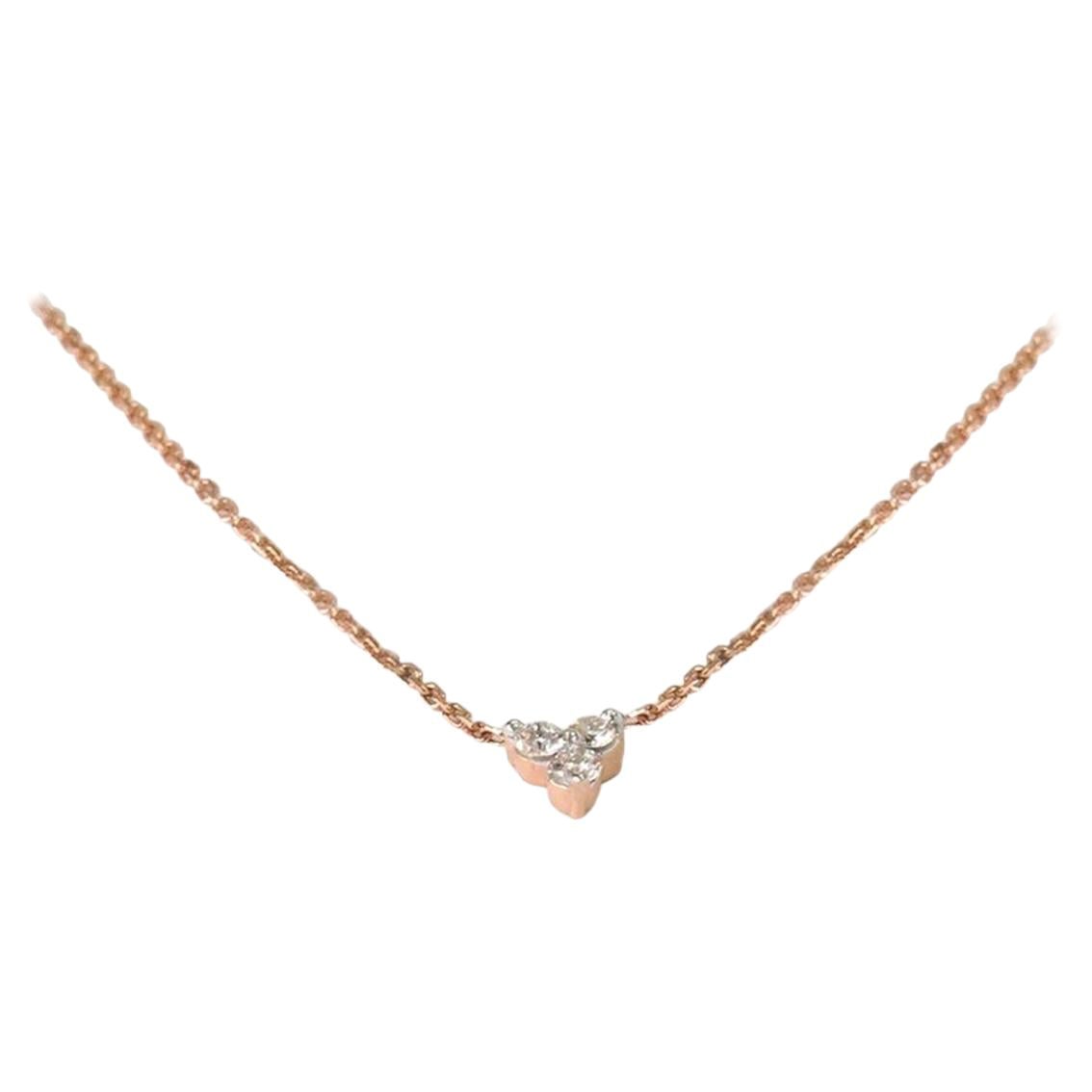 18k Gold Trio Diamond Necklace Three Diamond Floating Necklace For Sale
