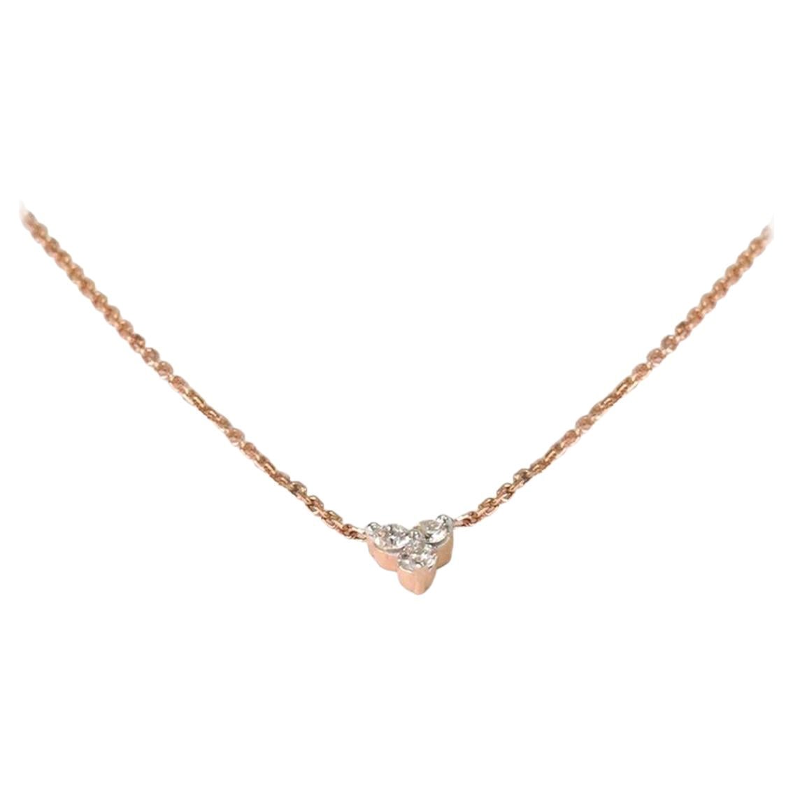 14k Gold Trio Diamond Necklace Three Diamond Floating Necklace For Sale