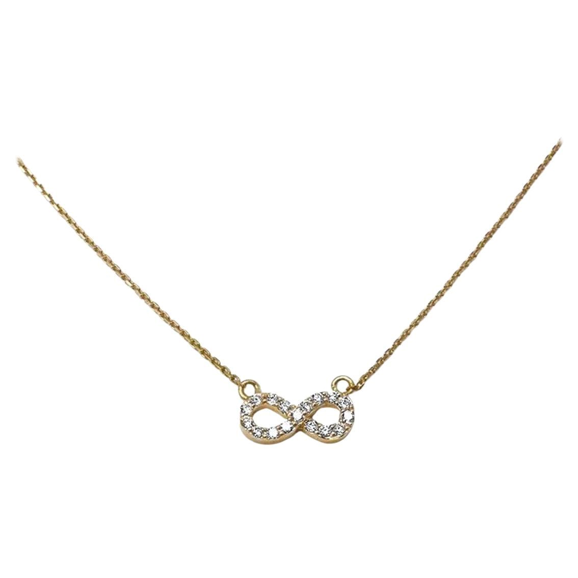 18k Solid Gold Diamond Infinity Necklace Infinity Symbol Necklace For Sale