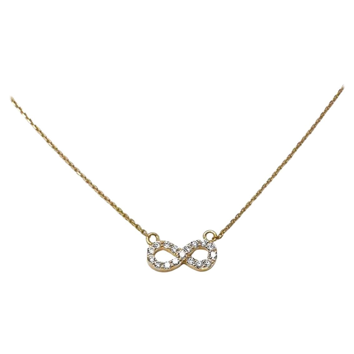 14k Solid Gold Diamond Infinity Necklace Infinity Symbol Necklace For Sale