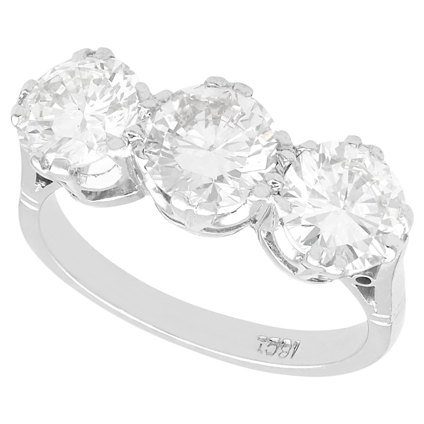 Vintage 3.30Ct Diamond and 18k White Gold Trilogy Ring Circa 1950