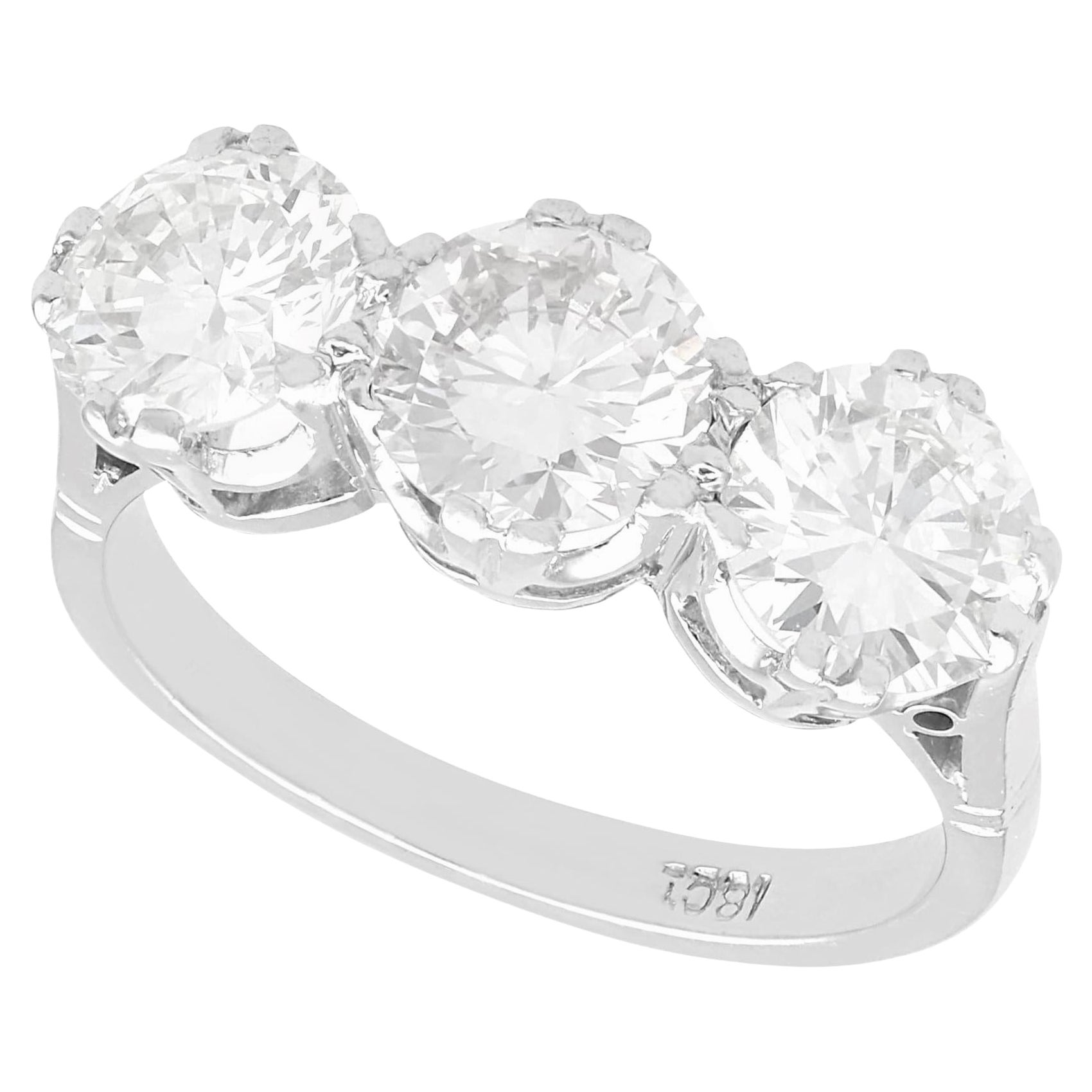 Vintage 3.30Ct Diamond and 18k White Gold Trilogy Ring Circa 1950