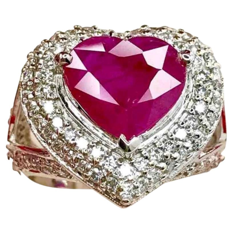 Stunning Ct 3, 74 of Burma Ruby and Diamonds on Ring For Sale