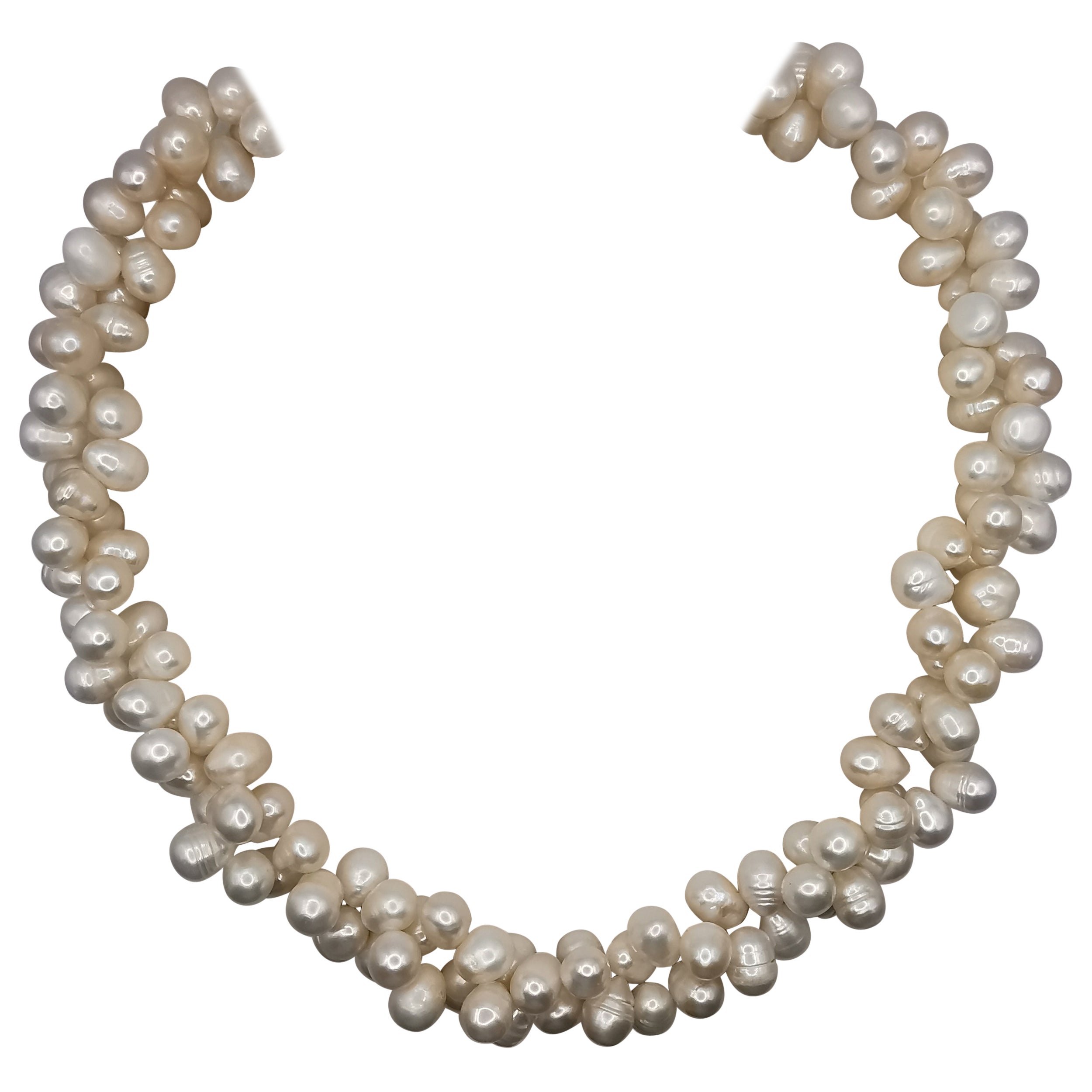 Dual Twisted Freshwater Cultured Baroque White Pearl Necklace For Sale