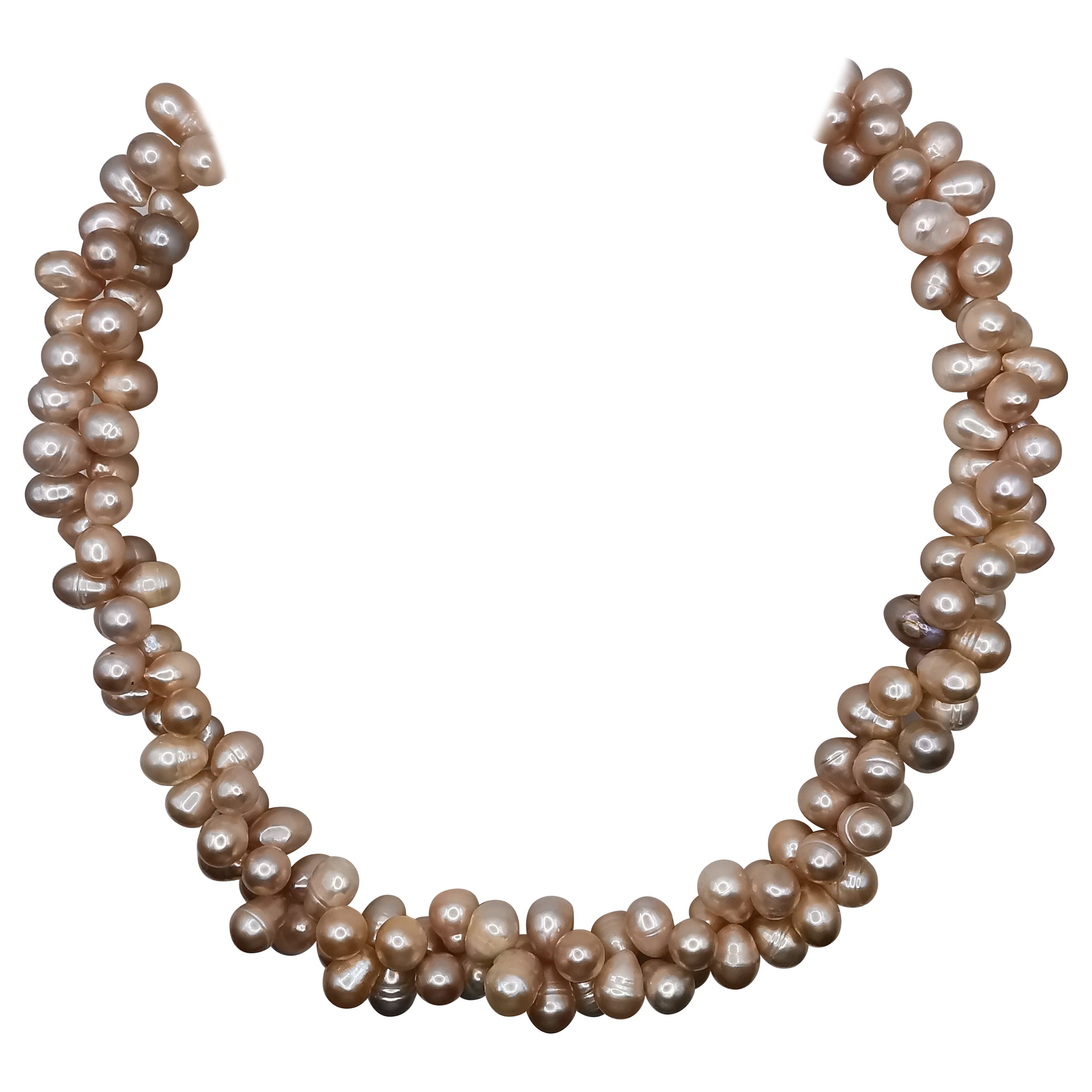 Dual Twisted Freshwater Cultured Baroque Pink Pearl Necklace For Sale