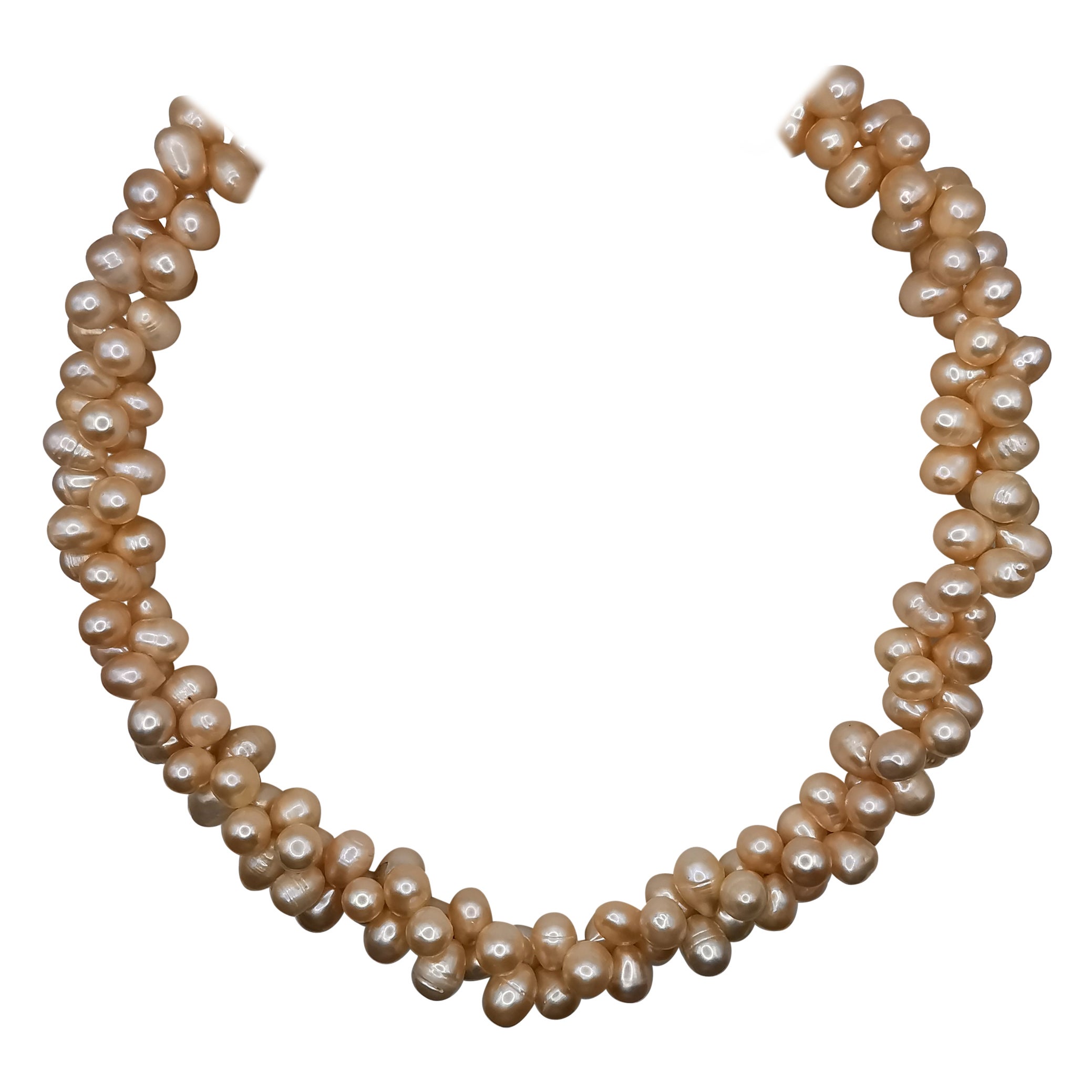 Dual Twisted Freshwater Cultured Baroque Peach Pearl Necklace For Sale