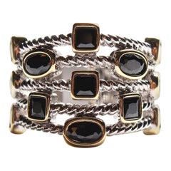 Black Topaz 925 Sterling Silver 14k Gold Plated Rope Cocktail Ring