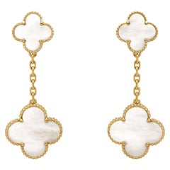 Van Cleef & Arpels VCA Magic Alhambra Long Mother of Pearl Gold Earrings