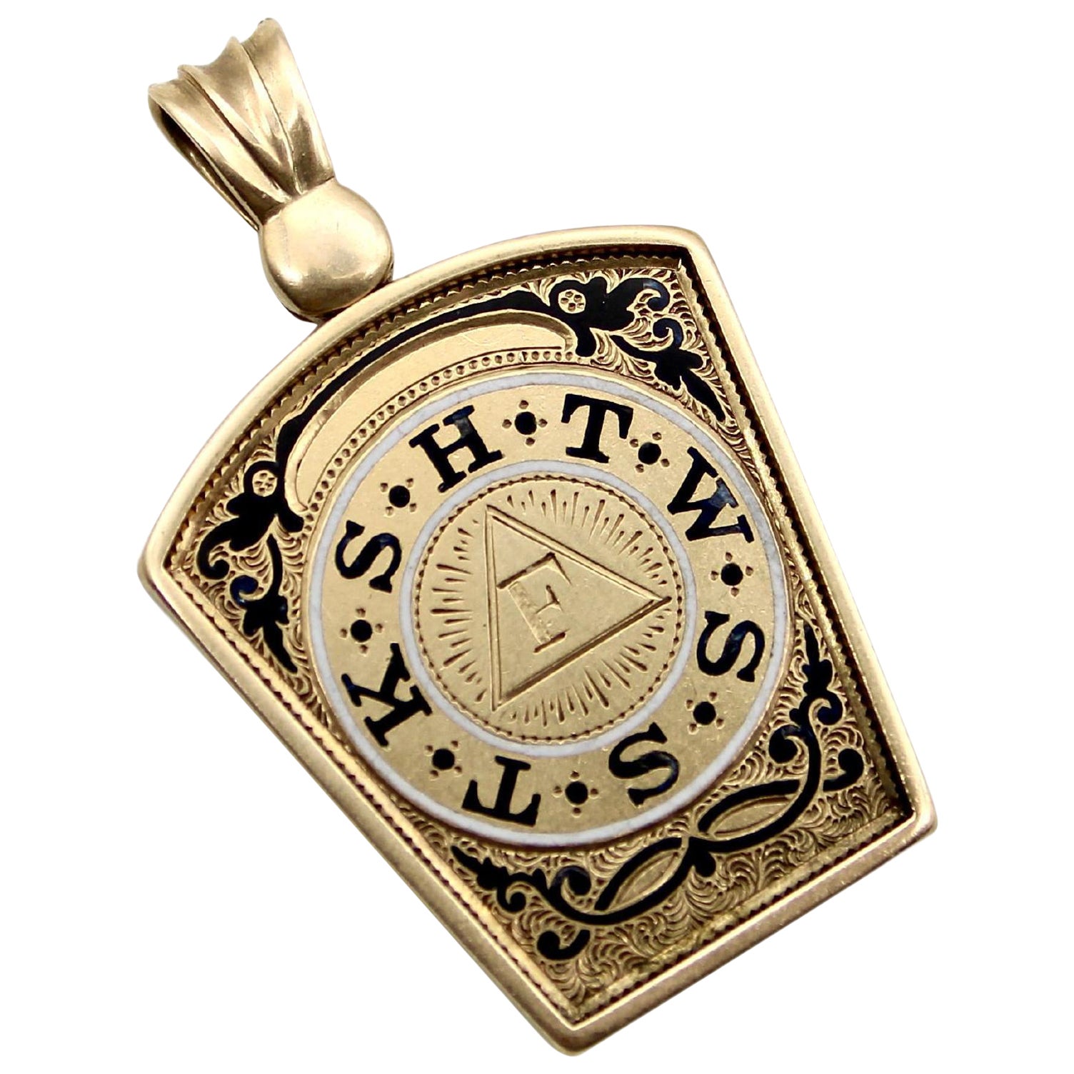 Victorian 14K Gold Masonic Royal Arch Pendant with Enamel and Engraving