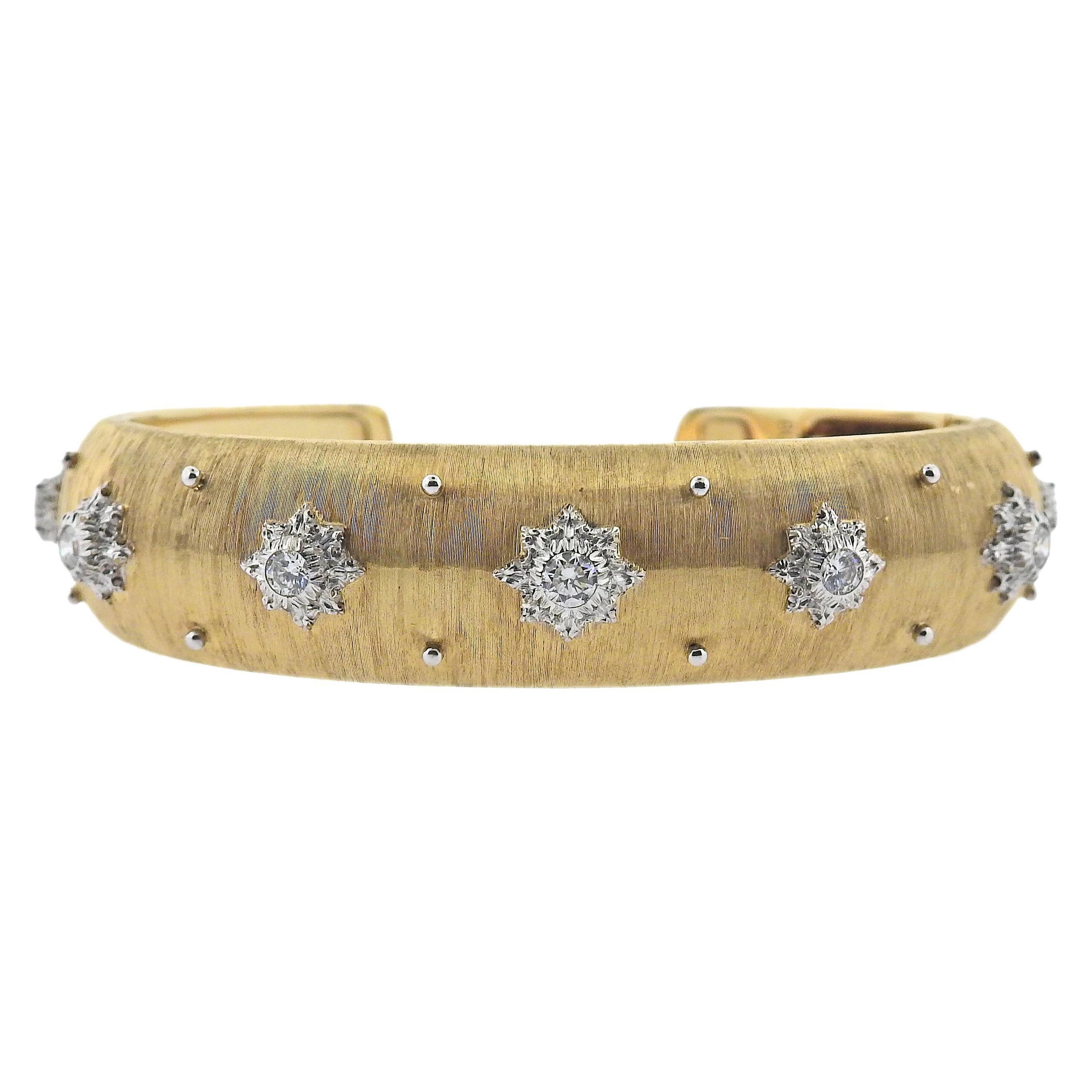 Buccellati Macri Diamond Gold Classic Cuff Bracelet For Sale