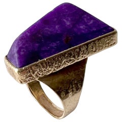 Duane Maktima Hopi Bague amérindienne Laguna en charoite et or 14 carats coulé