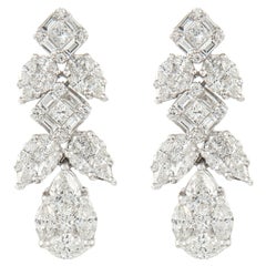 Alexander 4.01ct Illusion Set Diamond Drop Earrings 18k White Gold