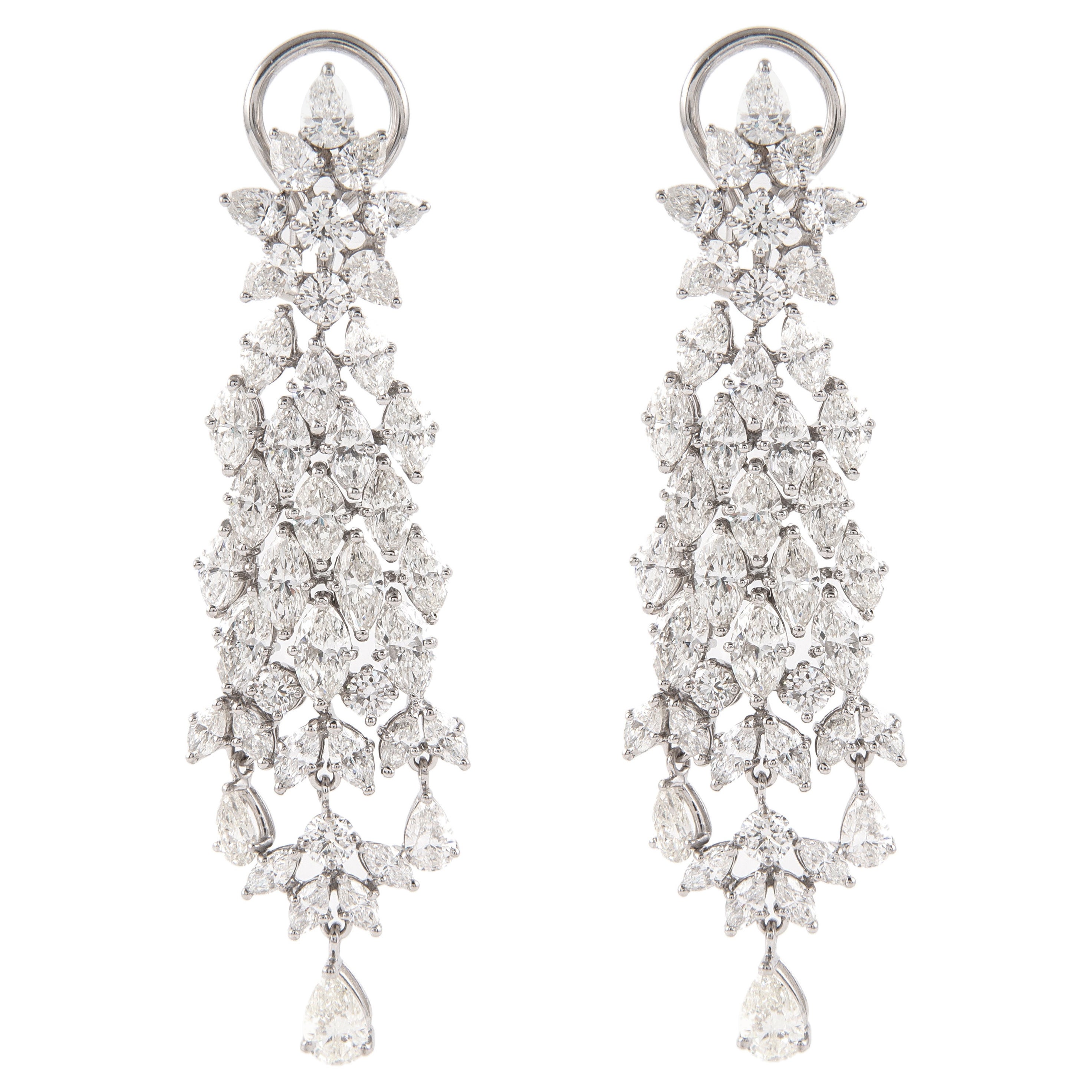 Vintage Apx 15.80ct Pear, Round, & Marquise Diamond Chandelier Earrings