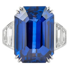 Important Alexander AGL 22.37ct Emerald Cut Ceylon Sapphire with Diamonds Ring