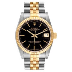 Vintage Rolex Datejust Midsize Steel Yellow Gold Black Dial Watch 68273