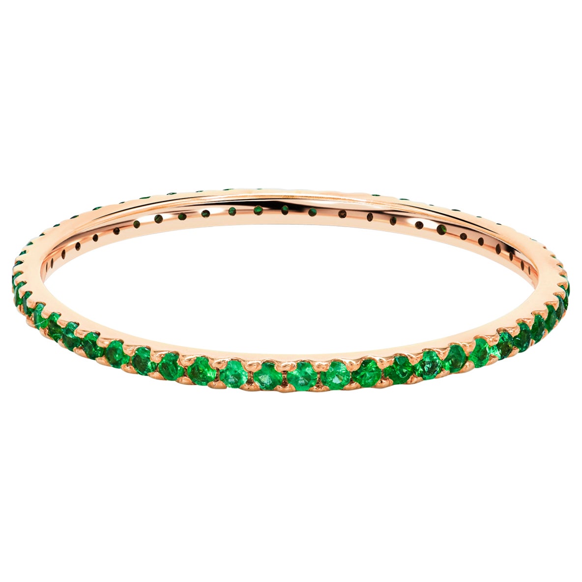 For Sale:  18K Eternity Ring Natural Emerald Full Eternity Band Ring Stacking Everyday Ring