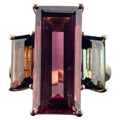 Used Certified 10.91 Carat Tourmaline and 18K Rose Gold Three Stone Engagement Ring