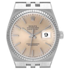 Vintage Rolex Oysterquartz Datejust Steel White Gold Mens Watch 17014 Box Papers