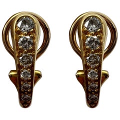 Vintage Cartier Graduating Diamond 18k Yellow Gold Hoop Earrings In Cartier Box