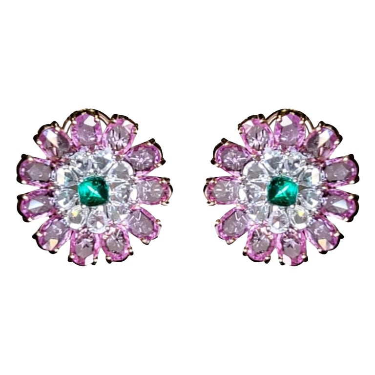 Pink Sapphire & Emerald Baby Bloom Stud Earrings main image 0