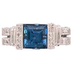 2.46 Carat Square Deep Aquamarine GIA et Diamond Platinum Band Ring