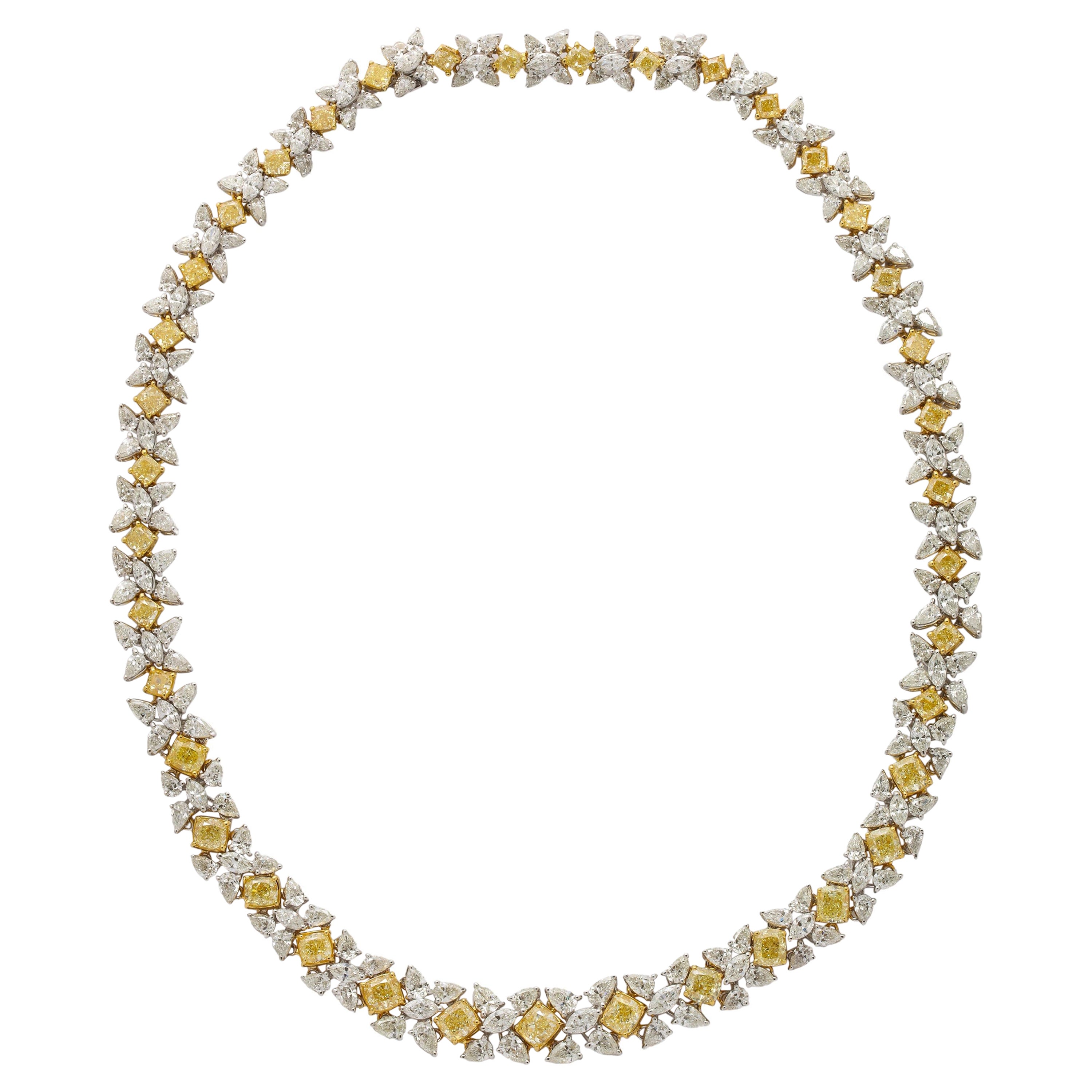 Yellow and White Diamond Necklace For Sale