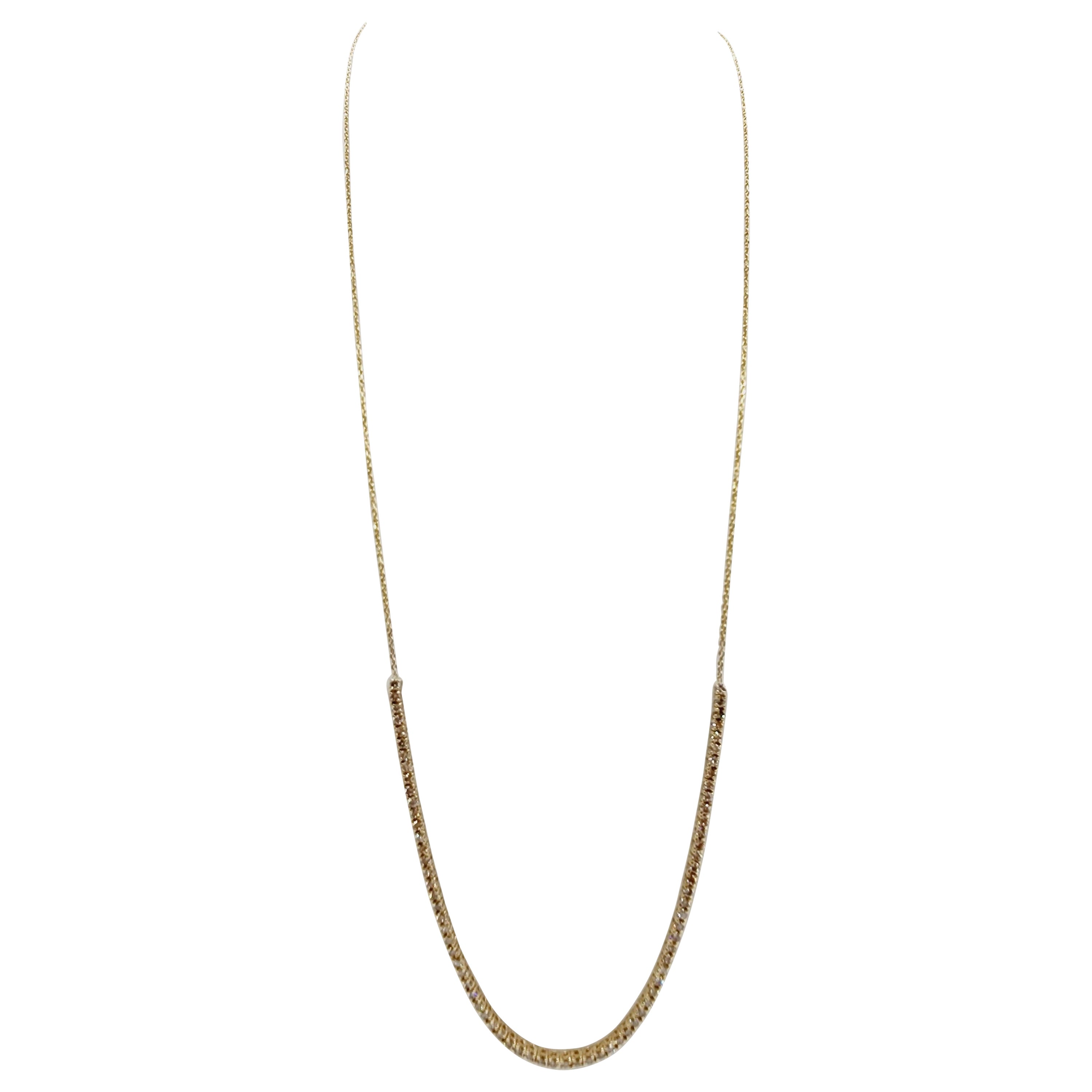 1.67 Carat Mini Diamond Necklace Chain 14 Karat Yellow Gold 23'' For Sale