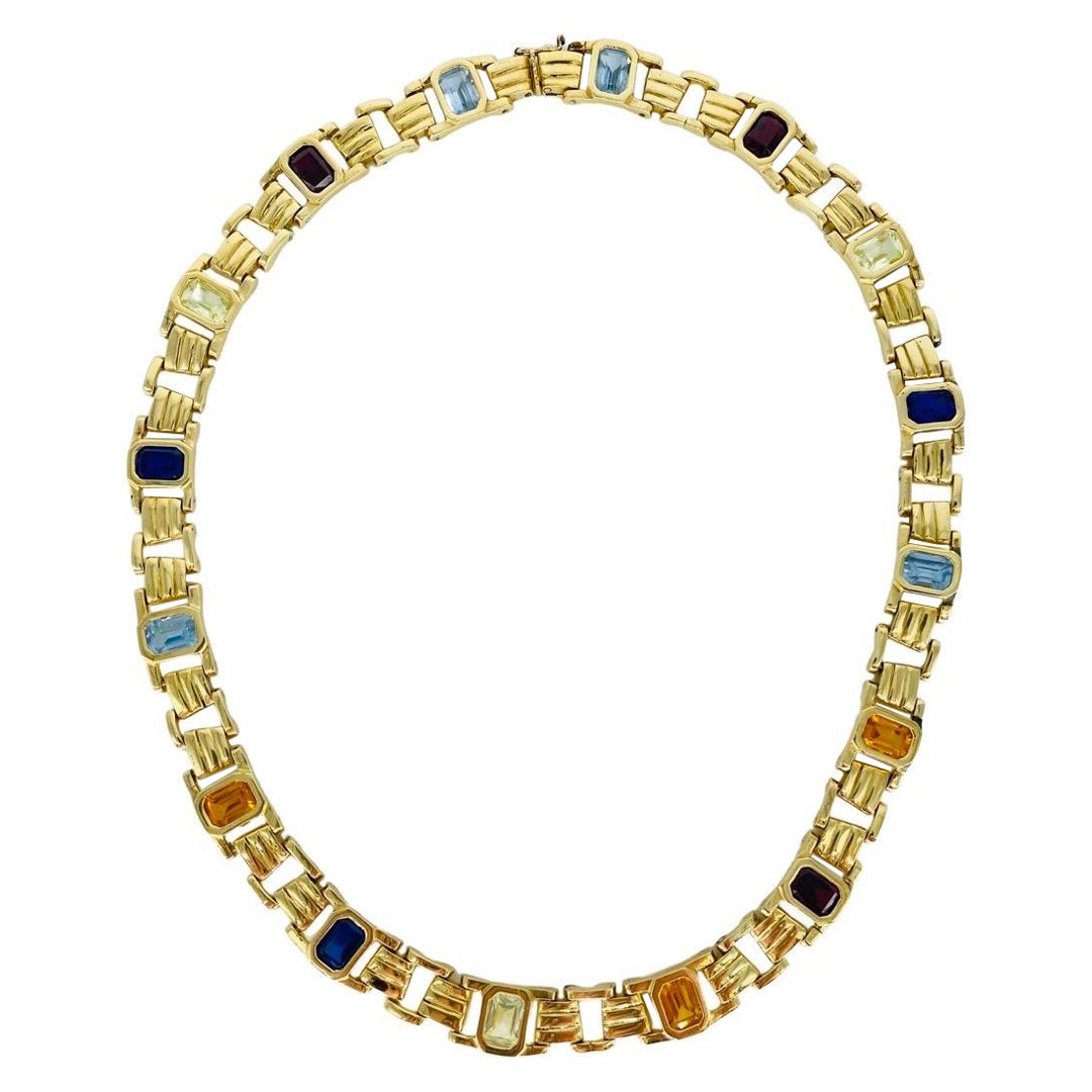 Vintage Multi-Gemstones Choker Necklace 18k Italy