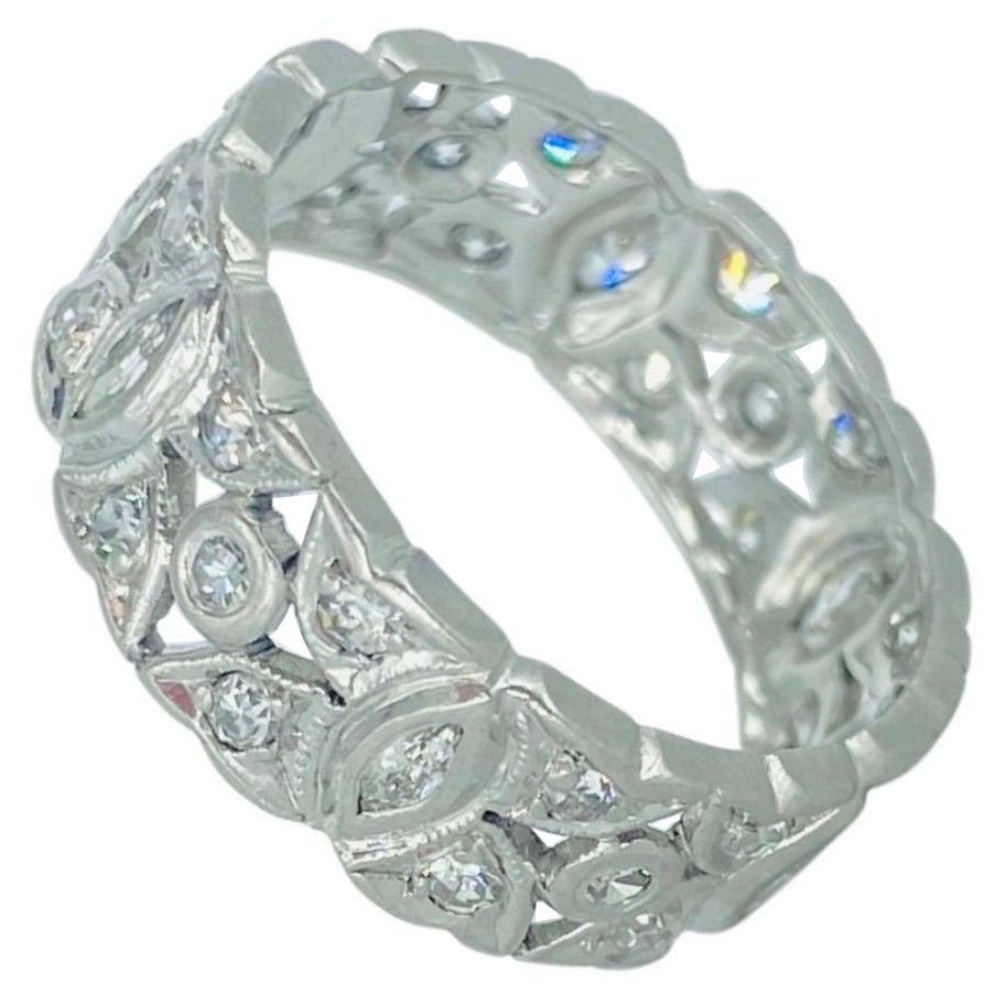 Art Deco 1.10 Total Carat Weight Diamonds Eternity Ring Platinum 950 For Sale