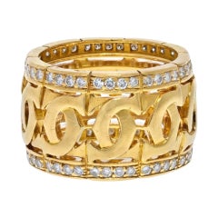 Cartier Bague jonc large en or jaune 18 carats avec logo double C et diamants