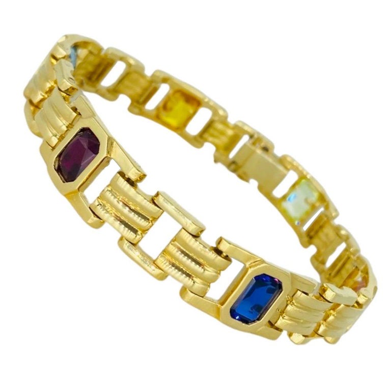 Vintage Multi-Gemstone Bracelet Italy 18k Gold Italy For Sale at 1stDibs