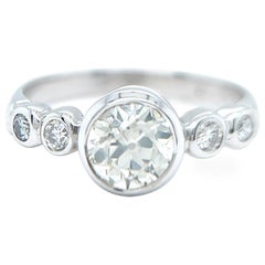 Mid Century GIA 1.20 Carats Old Euro Cut Diamond 14k White Gold Bezel Set Ring