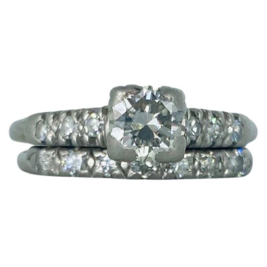 Antique 1.00 Total Carat Weight Diamonds Engagement Ring Platinum and 14k Set For Sale