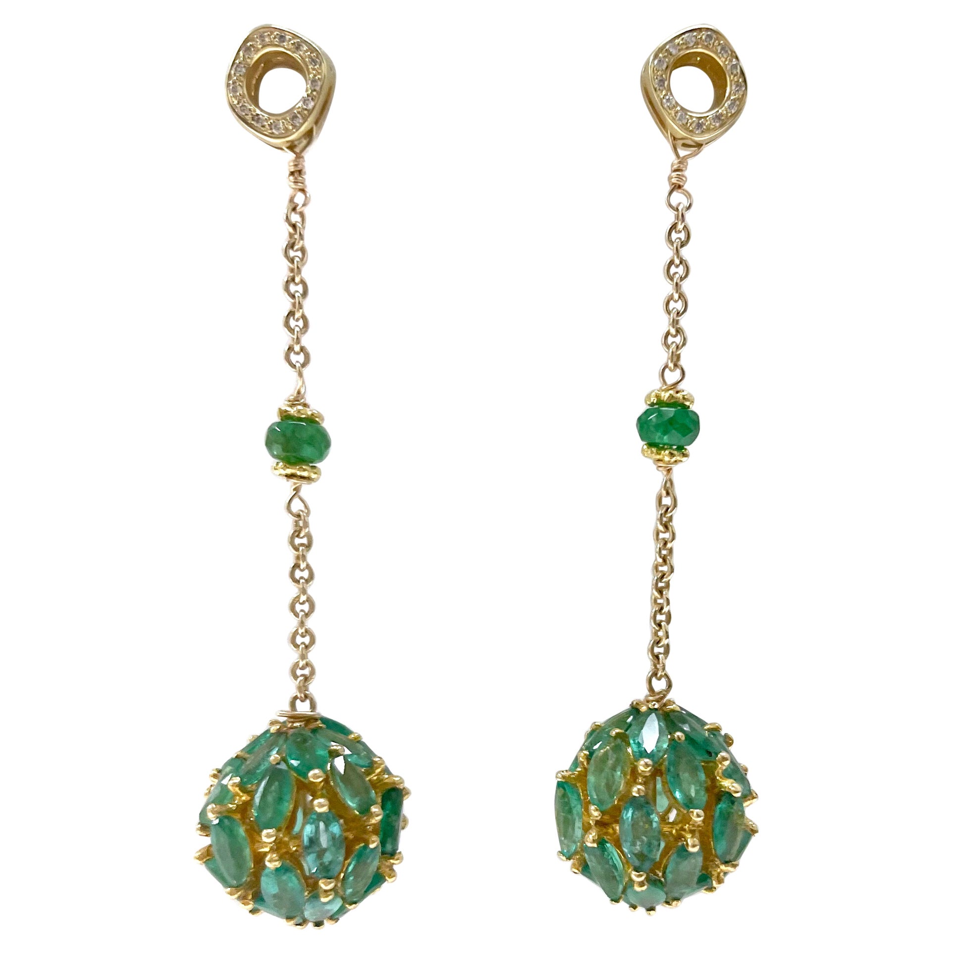 Emerald Earrings with Paradizia Diamonds For Sale