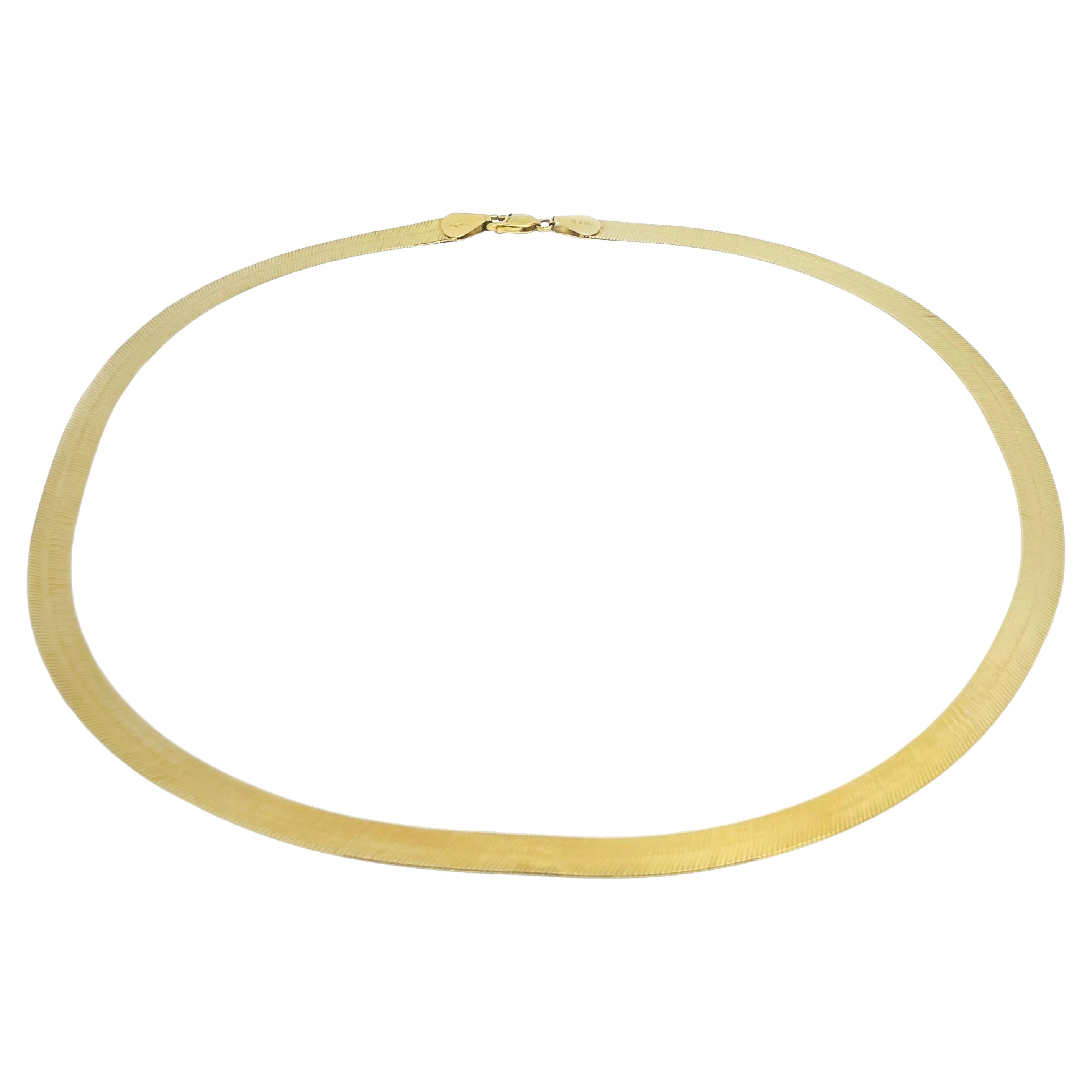 Yellow Gold Flat Herringbone Necklace For Sale