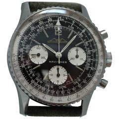 Vintage Breitling Stainless Steel Black Dial Navitimer Manual Wind Wristwatch