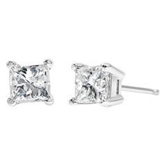 AGS Certified 1/4 Carat Square Diamond Solitaire Stud Earrings in 14K White Gold