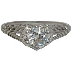 Art Deco Hand Engraved Orange Blossom Diamond Platinum Engagement Ring 