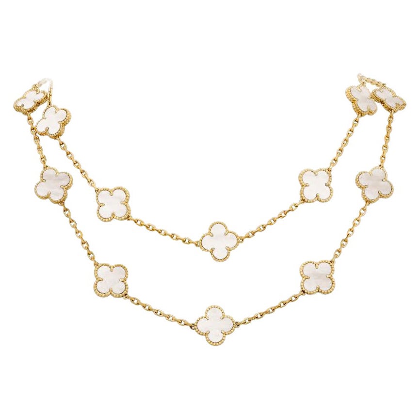 Van Cleef and Arpels Vintage Alhambra 20 Motifs Mother of Pearl Long Necklace at 1stDibs vca