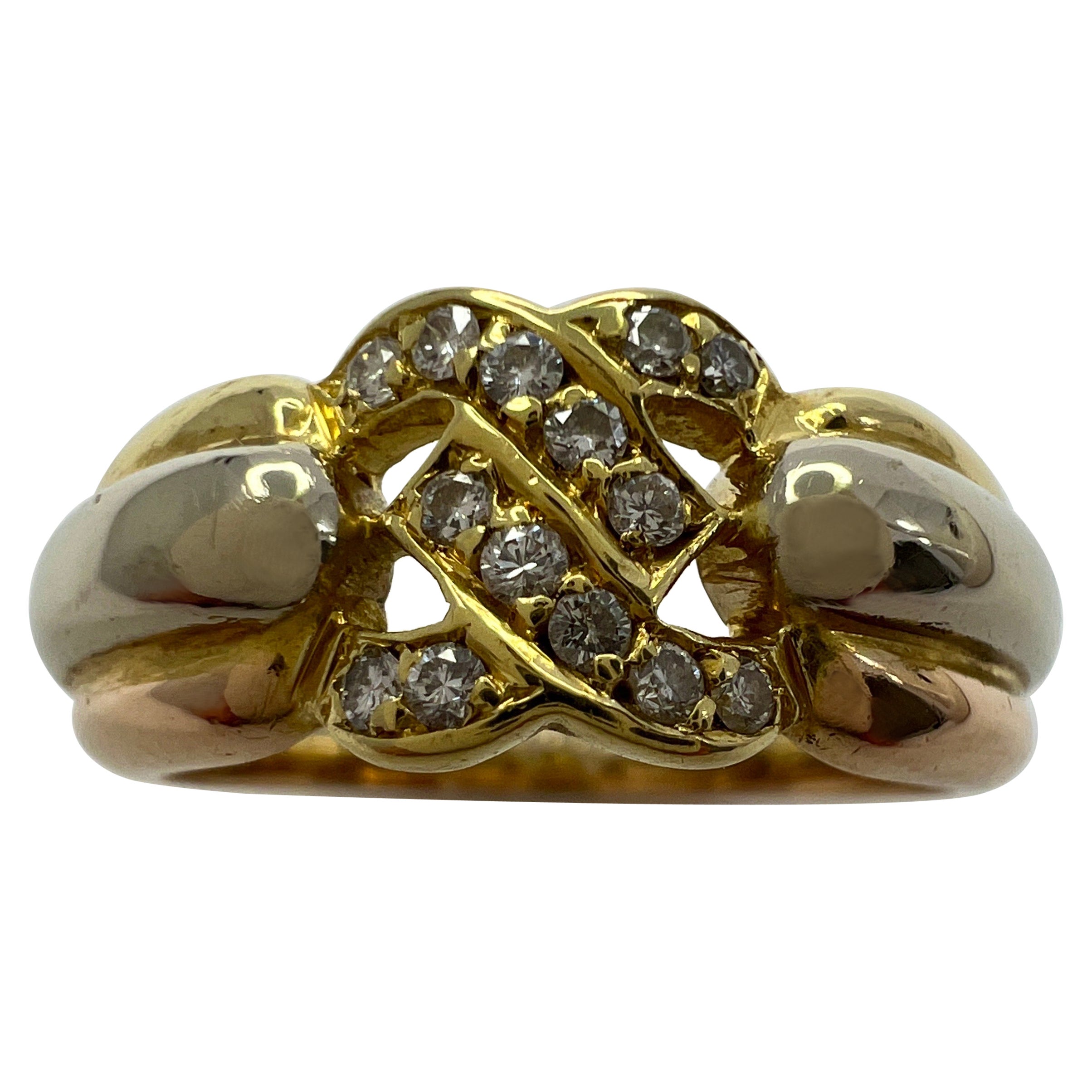 Seltener Vintage Cartier C Diamant-Cluster-Ring mit dreifarbigem 18k Gold mit Schachtel im Angebot