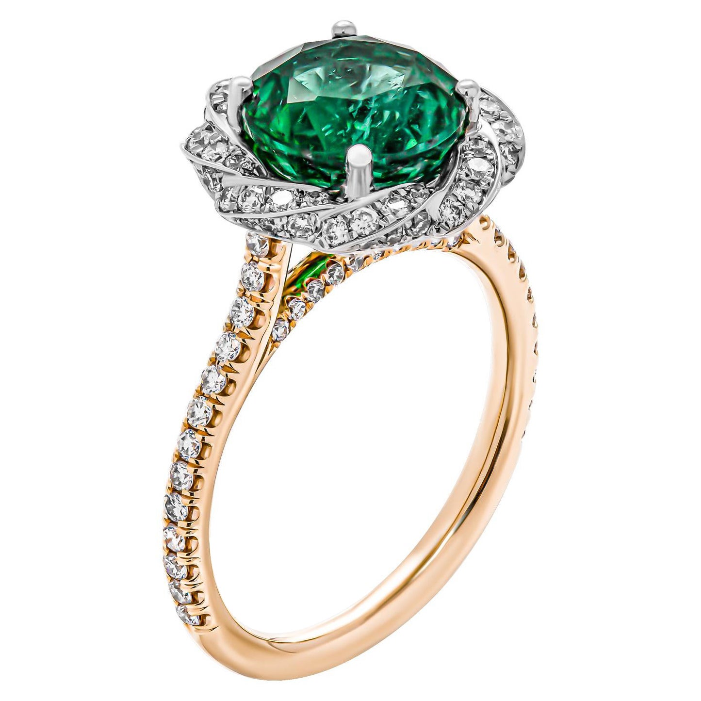 Cocktail Ring with 2.60ct Round Green Emerald