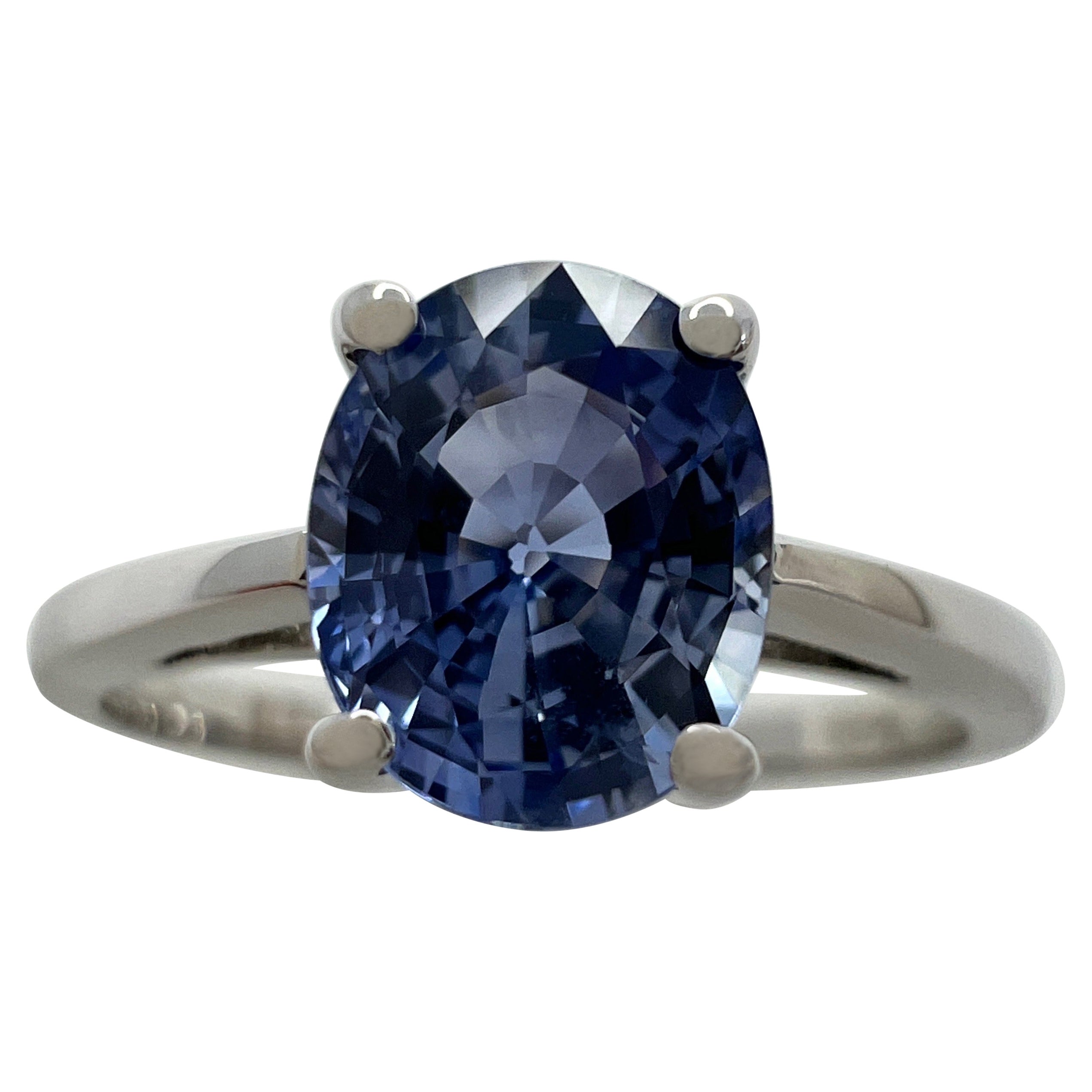 1.20ct Vivid Light Blue Ceylon Sapphire Oval Cut 18k White Gold Solitaire Ring For Sale