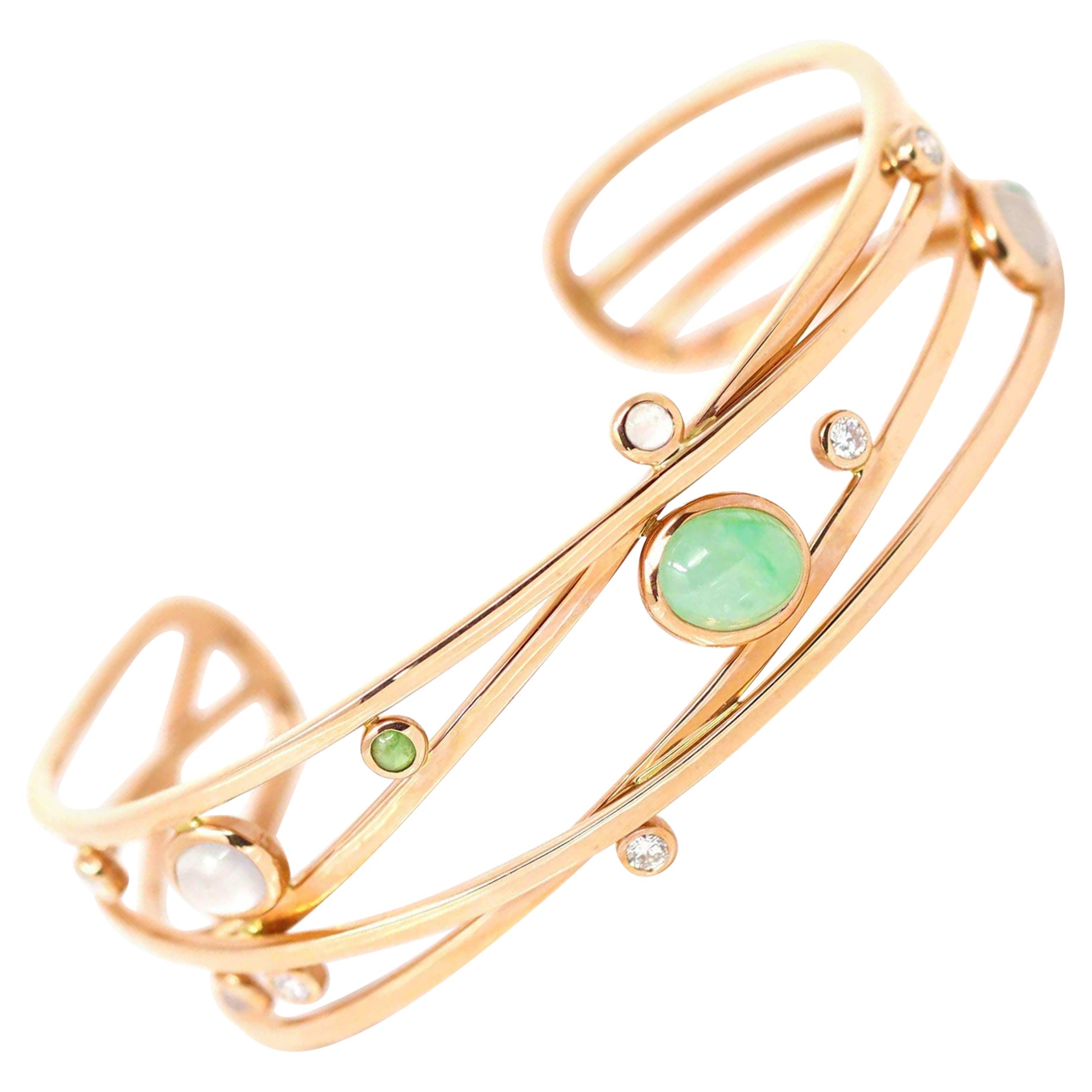 18k Rose Gold Oval Bracelet Bangle with Jade & Diamonds