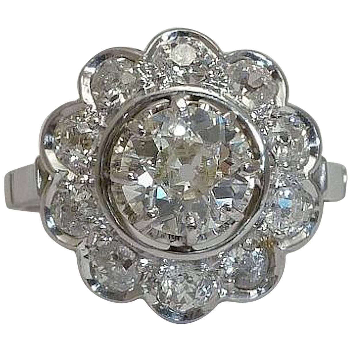 French Art Deco 1.52 Carat Diamond Platinum Engagement Ring