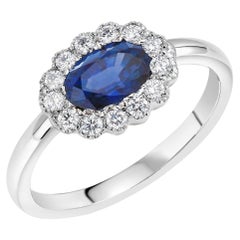 Oval Ceylon Sapphire and Diamond White Gold Cocktail Cluster Ring