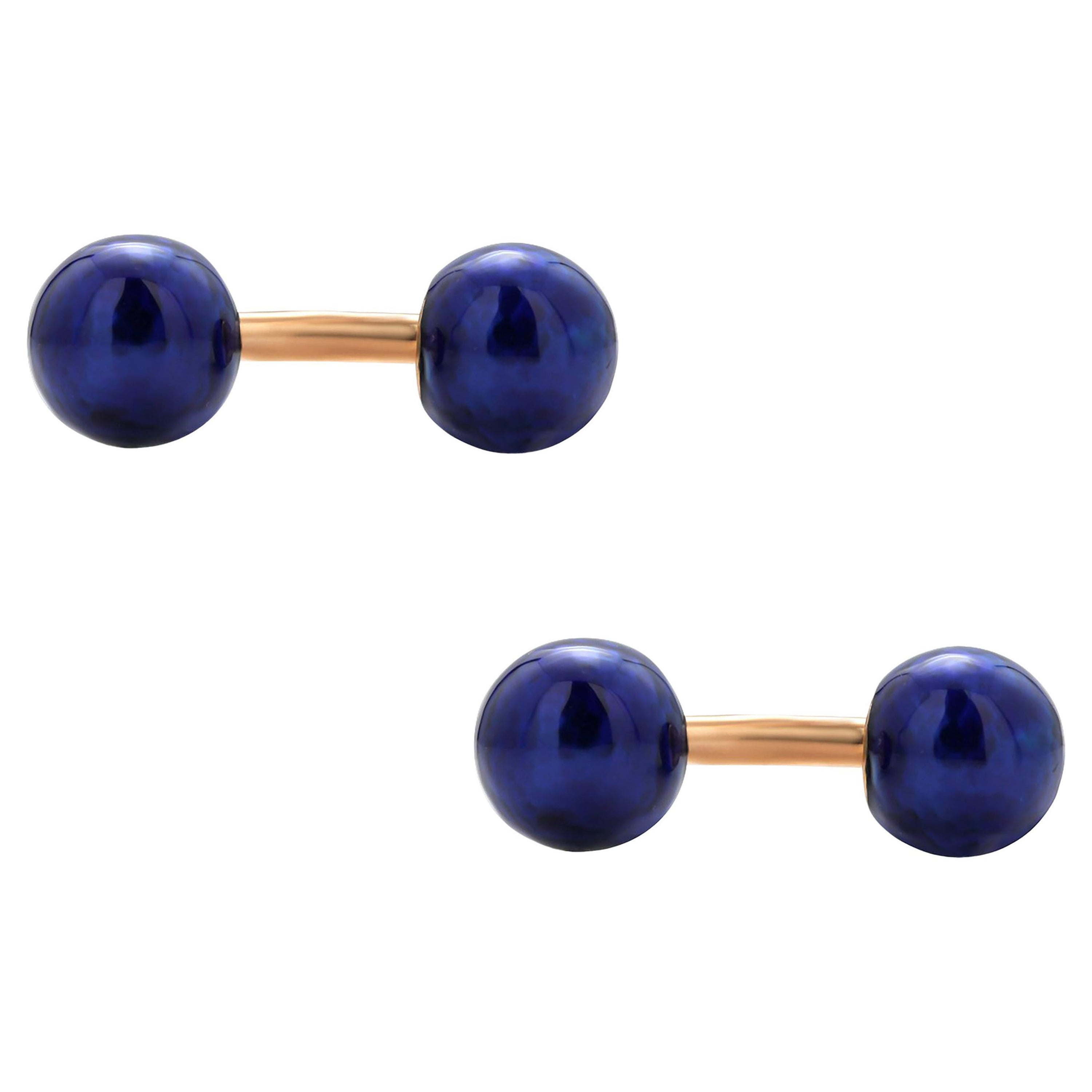 Deep Royal Blue Enamel Cufflinks Vintage Eighteen Karat Solid Rose Gold 