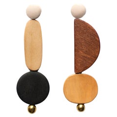 Aba Asymmetrical Cubist Wood Earrings