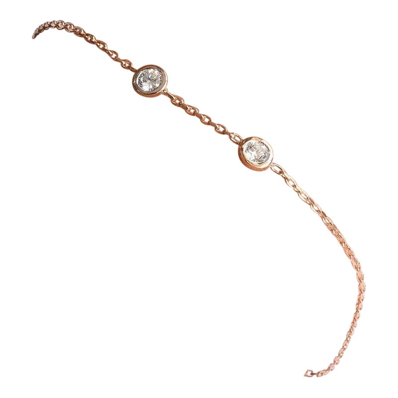 Bracelet duo de diamants en or 18 carats avec lunette en diamants en vente