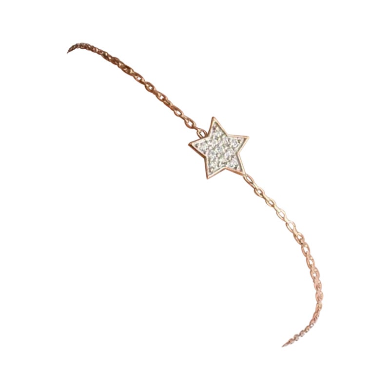 18k Gold Star of David Diamond Bracelet Tiny Star Charm Bracelet For Sale