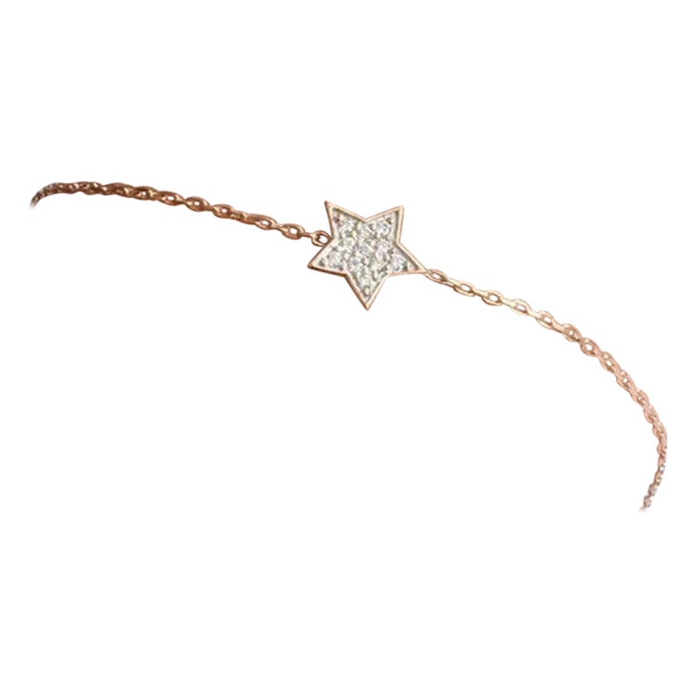 14k Gold Star of David Diamond Bracelet Tiny Star Charm Bracelet For Sale